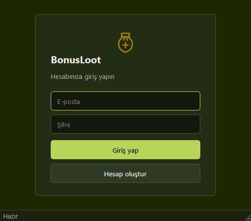 BonusLoot account login window on Windows